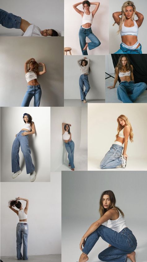 Denim Photoshoot Ideas, Model Photoshoot Poses, Vogue Poses, Denim Photoshoot, Model Headshots, Studio Photoshoot Ideas, Studio Portrait Photography, Giving People, Fashion Model Poses