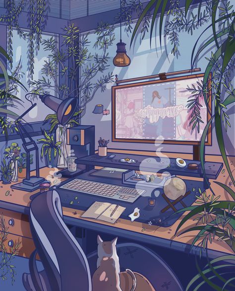 Cute Room Art Drawing, Lofi Illustration Room, Lofi Widget, Lofi Study Aesthetic, Lofi Aesthetic Room, Lofi Chill Wallpaper, Aesthetic Lofi Art, Lo Fi Aesthetic, Lofi Desk