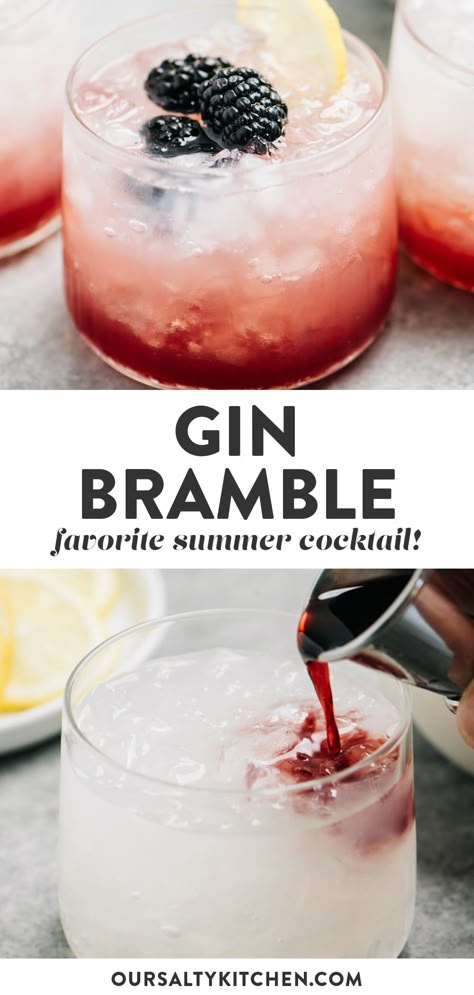 The Bramble Cocktail is the perfect summer sip! This gin cocktail is flavored with lemon and black raspberry liqueur (like creme de cassis or Chambord) and served over crushed ice. It's incredibly refreshing, and even though it looks fancy, it's so easy to make this classic cocktail at home. #drinks #cocktails #summer #summercocktail #gin Bramble Cocktail, Cocktails Summer, Cocktail Gin, Raspberry Liqueur, Gin Drinks, Gin Cocktail, Boozy Drinks, Drinks Cocktails, Fancy Drinks