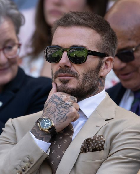 David Beckham Wimbledon, David Beckham Watch, Beckham Suit, David Beckham Suit, David Beckham Style Outfits, Tudor Black Bay 58, Wimbledon 2023, Italian Mens Fashion, David Beckham Style