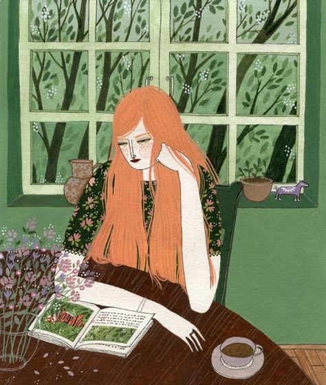 "The Reader" print by <a href="http://go.redirectingat.com?id=74679X1524629&sref=https%3A%2F%2Fwww.buzzfeed.com%2Fmallorymcinnis%2Fstop-reading-for-a-sec-and-buy-some-art&url=https%3A%2F%2Fwww.etsy.com%2Flisting%2F130459804%2Fthe-reader-print&xcust=3771599%7CAMP&xs=1" target="_blank">Yelena Bryksenkova</a> Reading Art, The Reader, Art Et Illustration, Reading A Book, Art And Illustration, Gouache Painting, Love Book, Painting & Drawing, A Book