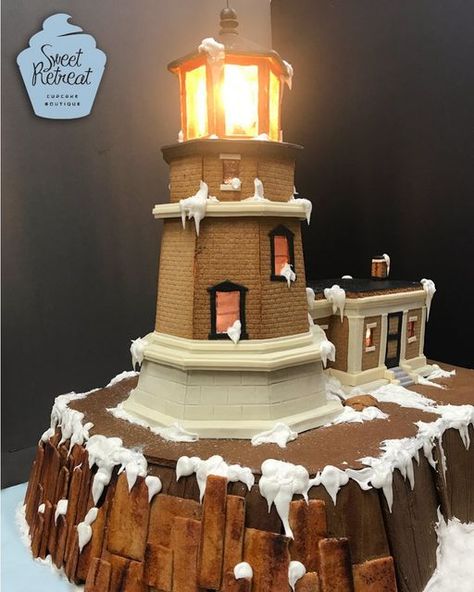 Sweet Retreat on Instagram: "Gingerbread house number 3, Split Rock Lighthouse, complete with gingerbread cliff... I think this is the heaviest gingerbread house we’ve ever made! Check it out live at Gingerbread Wonderland at Norway House now through January 5. . . . #gingerbread #gingerbreadhouse #splitrocklighthouse #northshoremn #upnorth #lighthouse #sweetretreatmn #forstacey" Ocean Gingerbread House, Creative Ginger Bread House, Gingerbread House Village Ideas, Lighthouse Gingerbread House, Creative Gingerbread House Ideas Contest, Themed Gingerbread House Ideas, Gingerbread House Unique, Gingerbread House Themes, Christmas Gingerbread House Ideas