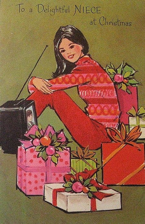 Vintage 60s Mod Christmas Card Pink Christmas Cards, 1970s Christmas, Mod Christmas, Glue Books, Old Time Christmas, Retro Christmas Cards, Christmas Card Illustration, Vintage Holiday Cards, Vintage Christmas Card