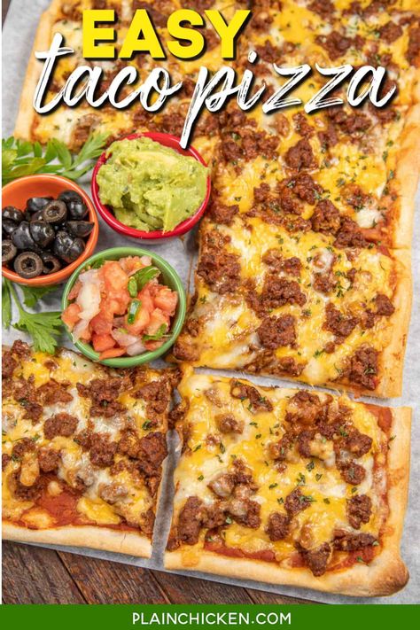 Taco Pizza Sauce, Homemade Taco Pizza, Pizza Recipe Easy, Taco Pizza Recipe, Easy Taco Pizza, Taco Pizza Recipes, Taco Tuesday Recipes, Ground Beef Taco, Pizza Homemade