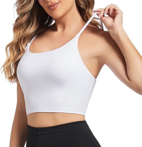 Gecdgzs Sports Bras for Women Longline Padded Crop Tops Running Fitness Yoga Workout Tank Top with Built in Bra Cami Bra Tops(White,M) at Amazon Women’s Clothing store Tops With Built In Bras, Cute Sports Bra, Cami Bra, Workout Tops For Women, Workout Tank Top, Running Fitness, Yoga Workout, Elastic Fabric, Running Workouts