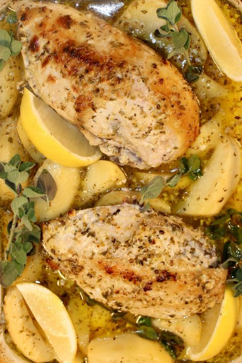 Greek Roasted Chicken, Greek Chicken Breast, Greek Chicken And Potatoes, Baked Greek Chicken, Roasted Chicken And Potatoes, Greek Potatoes, Marinating Chicken Breast, Chicken And Potatoes, Greek Lemon Chicken