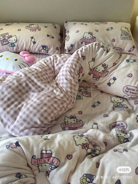 Hello Kitty Bedroom, Hello Kitty Bed, Soft Bedroom, Luxury Room Bedroom, Dream Bedroom Inspiration, Hello Kitty Rooms, Cute Bedding, Hello Kitty Accessories, Hello Kitty Kuromi