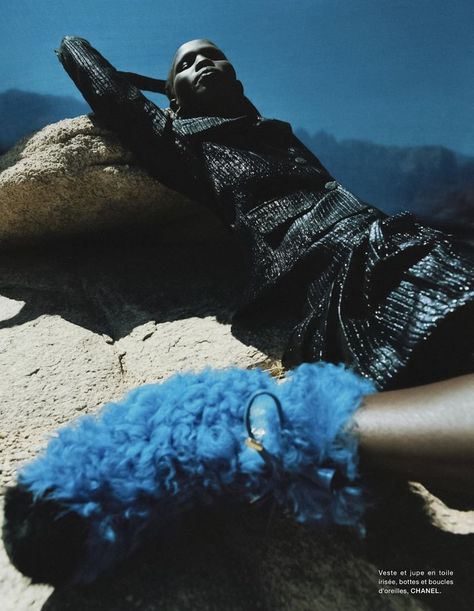 Shanelle Nyasiase covers the November issue of Numéro France. Nyasiase is in a blue and blue-black mood, styled by Alba Melendo in images by Berlin-based photographer Dan Beleiu. Txema Yeste, Valery Kaufman, African Goddess, French Magazine, Vogue Spain, Brand Campaign, Anthony Vaccarello, Air France, Fashion Photography Editorial