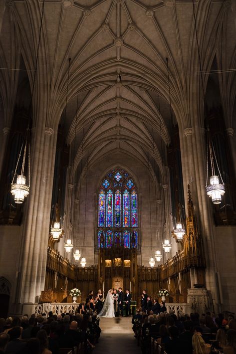 Raleigh Wedding at Duke Chapel and The Cloth Mill | Julie + Brian | bride’s finery: Lea-Ann Belter Heather gown, veil, and jacket | photographer: Joe Payne | coordinator: Vision Events | ceremony: Duke Chapel | reception: The Cloth Mill at Eno River | florals: Tre Bella | make up: Angela Sladeczek | hair: Tracey Walters Wedding Venues Church, Fancy Gown, Church Wedding Ceremony, Maxi Design, Gown Blue, Cathedral Wedding, Raleigh Wedding, Catholic Wedding, Church Ceremony