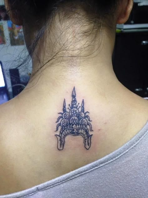 Laotian Tattoo, Apsara Crown Tattoo, Cambodian Tattoo Ideas, Khmer Tattoo Ideas, Apsara Tattoo, Cambodian Tattoo Khmer, Cambodian Tattoo For Women, Tattoo Cambodia, Tattoo Khmer