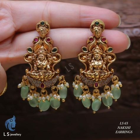 For order whatsapp 7680871433 Lakshmidevi Earrings, Gold Traditional Earrings, Gold Kammalu, Nakshi Earrings, Heavy Jewelry, Simple Necklace Designs, Cell Organelles, Anklets Indian, Silver Bridal Jewellery