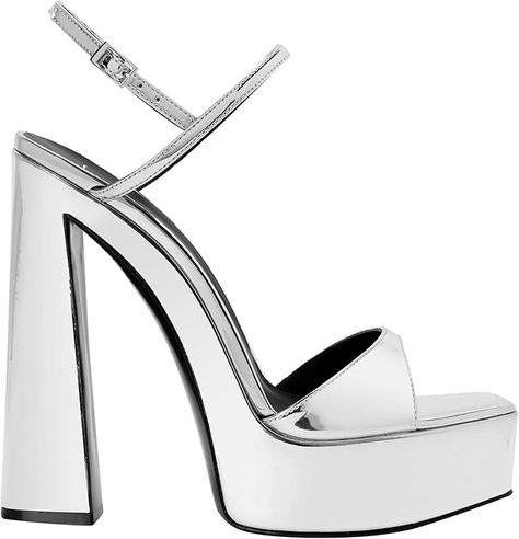 Amazon.com: Sylvy Platform, 8, Silver : Luxury Stores Silver Platform Heels, Open Shoes, Reflective Fabric, Giuseppe Zanotti Shoes, Silver Heels, Fashion Sandals, Open Toe Sandals, Dope Outfits, Thick Heels