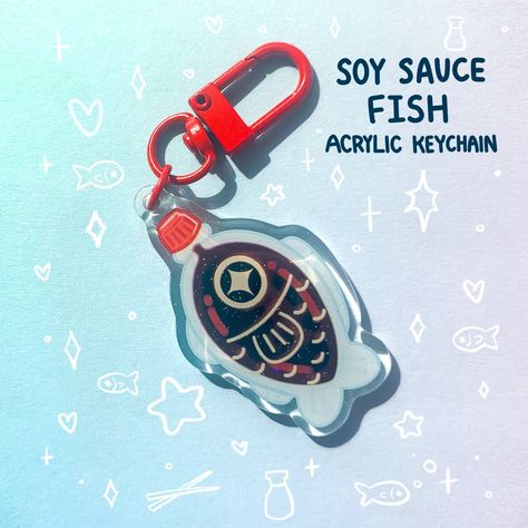 Snacks Illustration, Glitter Acrylic Keychain, Soy Sauce Fish, Cute Sushi, Walpapers Cute, Food Snacks, Acrylic Keychains, Artist Alley, Keychain Cute