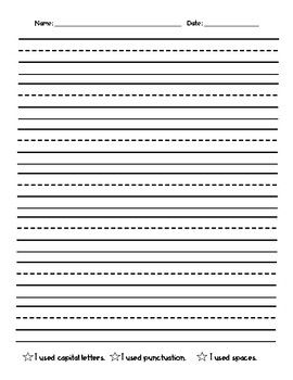 This lined paper includes 3 Star Writing reminders to use capital letters, spaces, and punctuation. Perfect for early writers! Page With Lines Printable, Free Printable Writing Paper, Free Printable Stationery Paper Design, Lined Paper Printable Free, Fun Writing Activities For Kids, Lined Paper For Kids, Tutoring Reading, Primary Writing Paper, Kindergarten Writing Paper