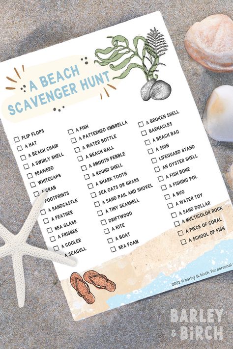 Our free printable beach scavenger hunt outdoor summer activity for kids. Picture Scavenger Hunts, Beach Scavenger Hunt, Book Launch Party, Diy Beach, Family Beach Trip, Beach Haven, Scavenger Hunt For Kids, Fun Summer Activities, Activities For Adults