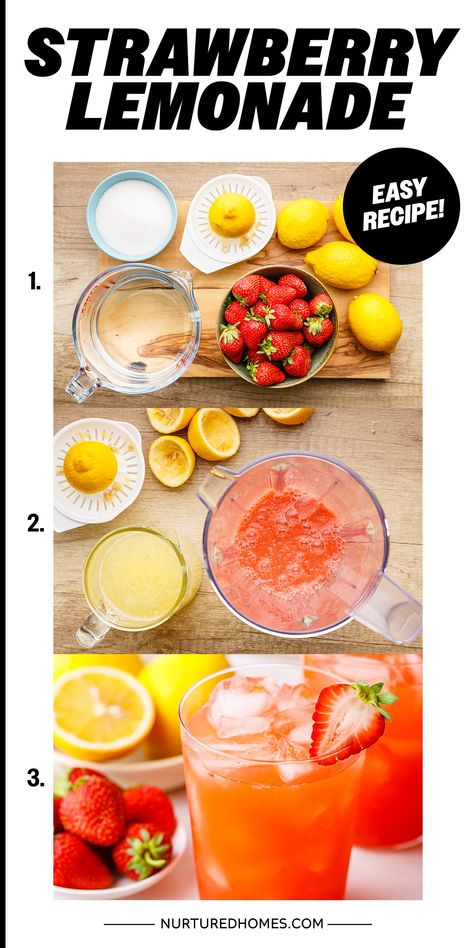 This easy strawberry lemonade recipe is so incredibly refreshing (and it only has 3 ingredients!). Here's how to make it. Home Made Lemonade, Easy Lemonade, Easy Strawberry Lemonade, Easy Lemonade Recipe, How To Make Lemonade, Homemade Strawberry Lemonade, Strawberry Lemonade Recipe, Juice Branding, Strawberry Juice