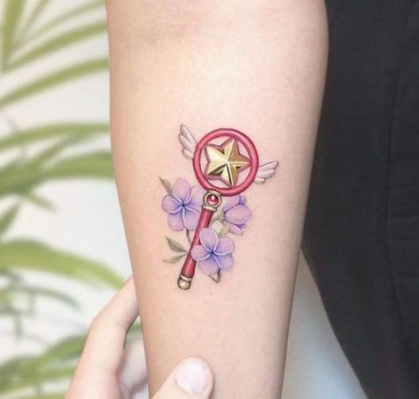 Card Captor Sakura Tattoo, Card Captor Tattoo, Cardcaptor Sakura Wand, Cardcaptor Sakura Tattoo, Scepter Tattoo, Wand Tattoo, Sakura Tattoo, Sailor Moon Tattoo, 4 Tattoo