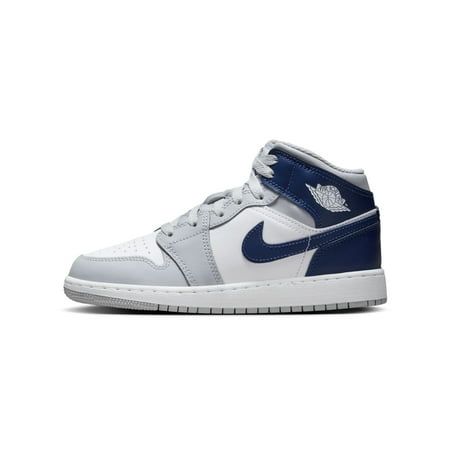 Air Jordan 1 Mid Big Kids' Shoes Color: White/Wolf Grey/Midnight Navy Size: 7Y Size: 7.  Gender: unisex. Jordans For Kids, Jordan 1 Mid White, Blue Jordans, Air Jordan 13 Retro, Jordan 13 Retro, Air Jordan 3 Retro, White Wolf, Jordan 13, Kids Jordans