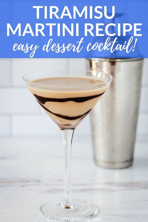 If you love a dessert cocktail, you have to try this tiramisu martini recipe. It has all the coffee and cream flavors of the classic Italian tiramisu dessert in a delicious cocktail. This tiramisu martini tastes like dessert in a glass! Coffee Martini Recipe, Tiramisu Martini, Martini Recipes Easy, Baileys Dessert, Xmas Cocktails, Easy Tiramisu, Italian Tiramisu, Desserts In A Glass, Martinis Drinks