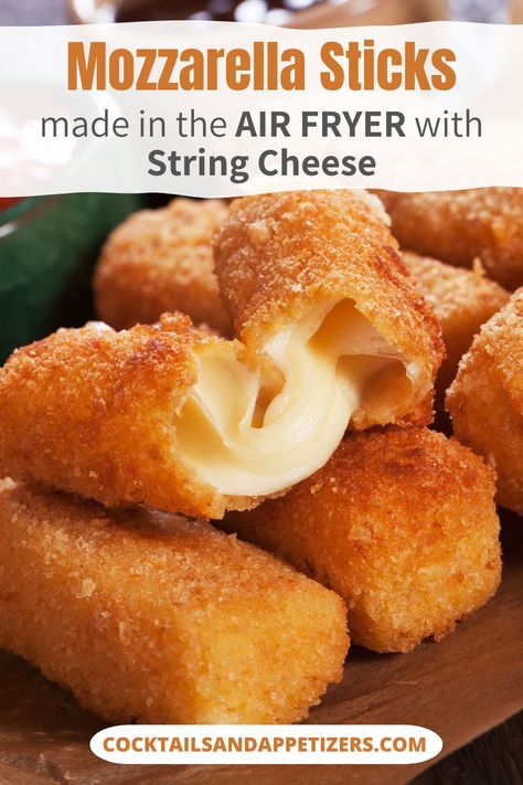 Air Fryer Mozzarella Sticks are an easy snack to make. Panko crumbs, mozzarella sticks and seasonings combine for a yummy homemade appetizer for game day or parties! One of the best air fryer recipes we have tried! Healthier than deep fried, this Fried Cheese breaded mozza stick recipe will become a favorite. Deep Fried Cheese Sticks, Homemade Mozzerella Stick, Beer Battered Mozzarella Sticks, Air Fried Cheese Sticks, Homemade Mozzarella Sticks Deep Fried, Make Ahead Game Day Food, Motzerella Sticks Easy Recipes, Mozzarella Sticks Recipe Air Fryer, Air Fryer Mozzarella Sticks Homemade