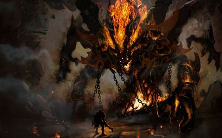 Man vs Monster Fire Demon, Fantasy Demon, Heroic Fantasy, Giant Monsters, 다크 판타지, Demon Art, Art Fantasy, Fantasy Monster, Monster Design