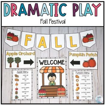 Transform your dramatic play area into a Fall Festival or Fall Market with these printable props. Dramatic play is a great way for students to work on communication and practice cooperation, sharing, and problem-solving.  They can role-play real-life scenarios and pretend to be a customer, server, delivery person, and more!Reading, math, and writing can all be integrated through reading labels, building vocabulary, writing orders, adding up totals, or counting money.What's Included:Apple & P Fall Dramatic Play Preschool, Fall Dramatic Play, Pumpkin Menu, Dramatic Play Ideas, Play Printables, Pumpkins For Sale, Dramatic Play Printables, Building Vocabulary, Fall Centers