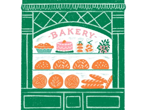 Baked Goods Drawing, Shop Window Illustration, Storefront Illustration, Bakery Window Display, Bakery Window, Illustration Prompts, Window Illustration, Cute Bakery, Bakery Display