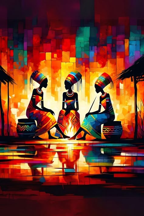 African Images Art Prints, African Abstract Art Paintings, African Artwork Traditional, African Women Art Drawing Paintings, African Art Paintings Culture, Africa Art Painting, African Color Palette, African Landscape Painting, African Culture Art