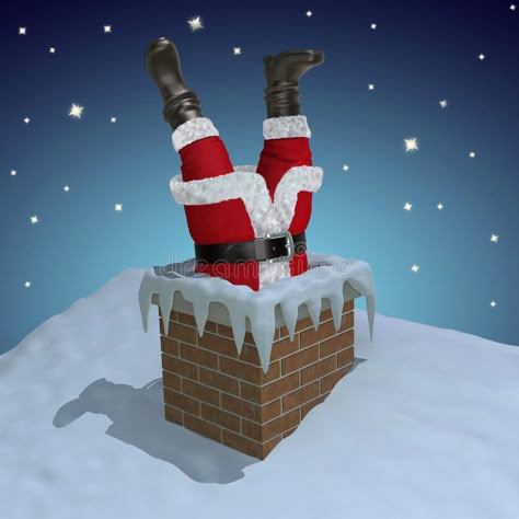 Santa Claus stuck in the chimney. (3D illustration Santa Stuck In Chimney, Santa In Chimney, Santa Chimney, Christmas Door Hangings, Christmas Contests, Christmas Door Decorating Contest, Crafts For Toddlers, Christmas Door Decoration, Door Decorating Contest