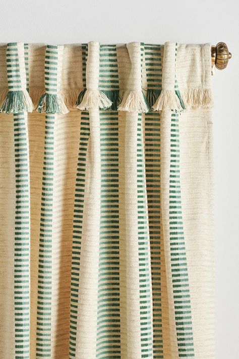 Pieced Stripe Curtain | AnthroLiving Pattern Curtains Living Room, Strip Curtains, Cottage Core Room, Nursery Guest Room, Drum Room, Elegant Nursery, Urban Outfitters Home, On My Way Home, Sands Hotel