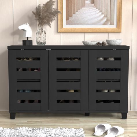 Black Shoe Storage Hallway, Shoe Storage Furniture, Wood Shoe Storage, Wood Shoe, Shoe Storage Rack, Wood Shoes, Entryway Ideas, Black Shoe, Entryway Organization