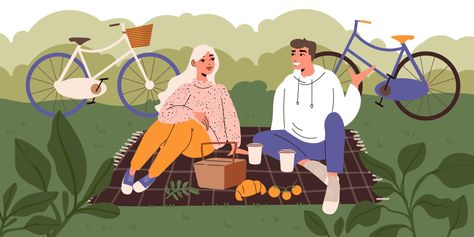 Lagom Lifestyle, Picnic Illustration, Couples Journal, Bicycle Illustration, Digital Illustration Tutorial, Motorcycle Posters, Couple Illustration, Young Couple, Illustrator Tutorials