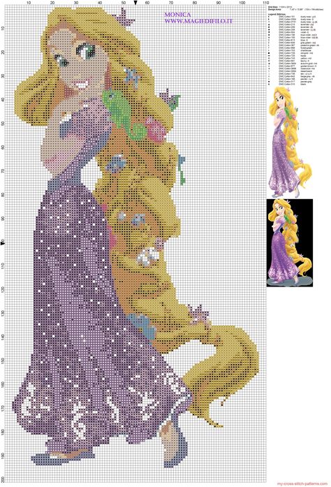 Princess Tangled cross stitch pattern - 2039x3000 - 3009967 Stitch Character, Disney Cross Stitch Patterns, Cross Stitch For Kids, Disney Rapunzel, Pola Kristik, Stitch Cartoon, Disney Cross Stitch, Beaded Cross Stitch, Crochet Cross