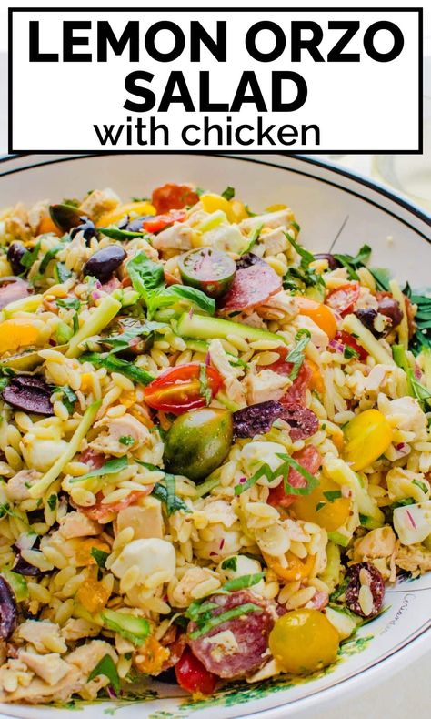 Italian Pasta Salads, Orzo Spring Salad, Italian Chicken Salad Recipe, Orzo Salad With Chicken, Grilled Chicken Orzo Salad, Greek Lemon Chicken Orzo Salad, Cold Summer Salads Orzo, Grilled Vegetable Orzo Salad, Zucchini Pasta Salad