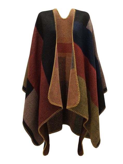 WOMENS-LADIES-CHECKED-KNITTED-WINTER-TARTAN-CAPE-STYLISHED-PONCHO-ONE-SIZE Plaid Cape Coat, Brown Cape, Mantel Cape, Poncho Coat Cape, Cape For Women, Winter Poncho, Plaid Capes, Plaid Poncho, Chaos Theory