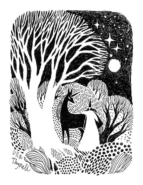 Ulla Thynell, Red Riding Hood Art, Lino Art, Unicorn Illustration, Linocut Art, Unicorn Art, Ink Illustrations, Illustration Inspiration, Lino Print