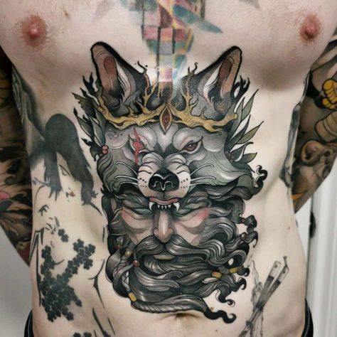 Man And Wolf, Elk Tattoo, Wolf Headdress, Winter Tattoo, Headdress Tattoo, Traditional Ideas, Polka Tattoo, Private Tattoos, Trending Tattoos