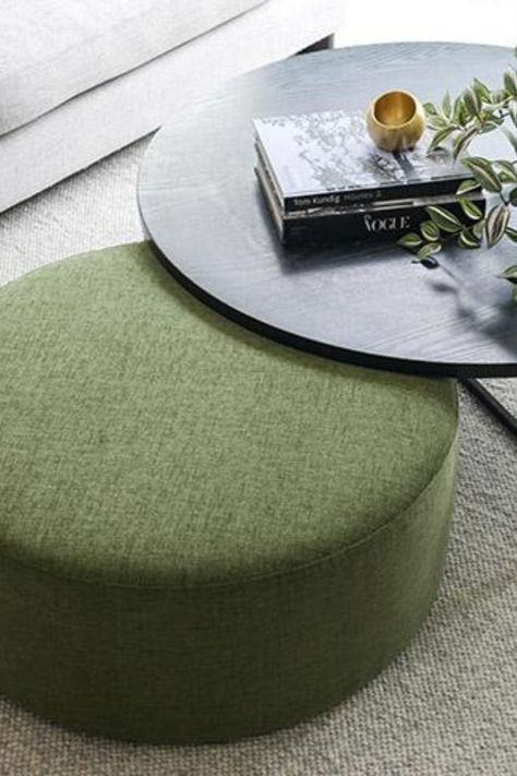 Round Ottoman - Cloud Ottoman -  Occasional Chair and Little curved stool by Zenn Design. Round Ottoman Living Room, Pouf Ottoman Living Room, Green Ottoman, Coffee Table With Chairs, Ottoman Coffee, Ottoman Cover, Occasional Chair, Round Ottoman, Ottoman Coffee Table