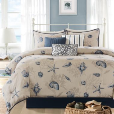 Madison Park Nantucket 7-pc. Cotton Printed Comforter Set  found at @JCPenney Cotton Comforter Set, Blue Comforter Sets, Coastal Bedding, Beach Bedding, Ivory Background, King Comforter Sets, Bed In A Bag, Print Comforter, Queen Comforter Sets