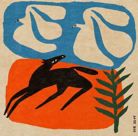 Contemporary Folk Art, Cuss Words, Abstract Graphic, Horse Drawing, Arte Inspo, Two Birds, Natural Frame, Linocut, Fine Arts