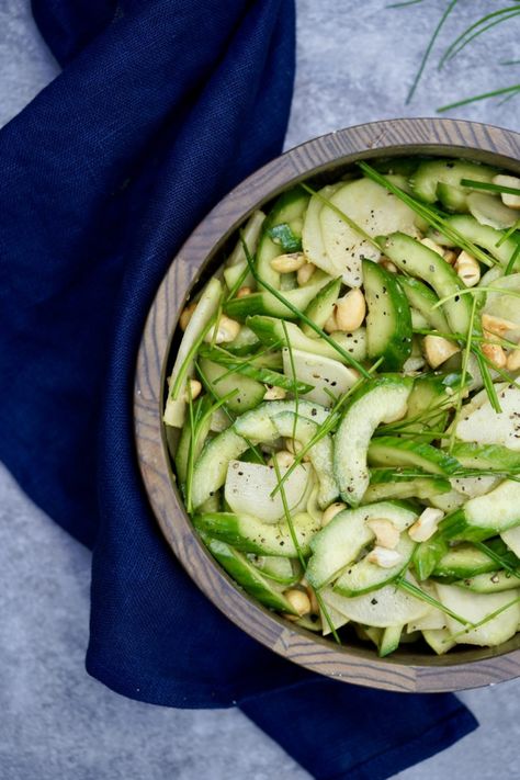 Cucumber And Kohlrabi Salad – SIMMER + SAUCE Kohlrabi Salad, Salad For Summer, Kohlrabi Recipes, Salad Sauce, Vegetable Side, Garden Recipes, Cucumber Salad, Dish Recipes, Fresh Lime Juice