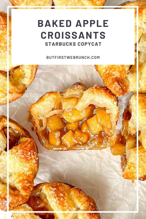 Craving the pastries from your favorite coffee shop? These Baked Apple Croissants are a better-than-Starbucks homemade version. Flaky puff pastry absolutely filled with spiced maple apples will transport you straight to your favorite café without the high price or even leaving the house! Copycat Starbucks Apple Croissant, Starbucks Apple Croissant, Croissant Apple Pie, Coffee Shop Pastries, Apple Croissants, Apple Croissant, Homemade Puff Pastry, Cherry Recipes Dessert, Croissant Roll