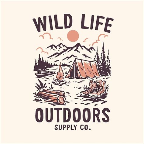 Funny Line Art, Outdoors Logo Design, Bd Design, Vintage Tshirt Design, Logo Design Inspiration Vintage, Camping Vintage, Outdoor Logos, Mountain Illustration, Tshirt Design Inspiration