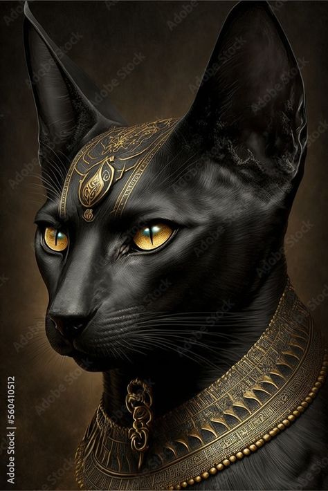 Egyptian Black Cat, Bastet Tattoo, Egyptian Goddess Bastet, Cats In Ancient Egypt, Futuristic Landscape, Egypt Cat, Black Panther Cat, Egyptian Cat Goddess, Goddess Bastet