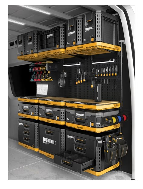 Mens Garage Ideas, Mechanic Workshop Ideas, Organized Mechanic Garage, Pneumatic Tool Storage, Mobile Detailing Setup, Auto Body Shop Organization Ideas, Car Garage Workshop Aesthetic, Tool Organization Ideas, Work Truck Organization