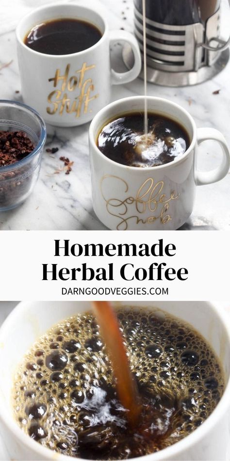 Homemade Herbal Coffee recipe is an easy at home coffee substitute with all the deep and rich flavors of coffee but is caffeine-free. Herbal Coffee Recipe, Roasted Dandelion Root, Herbal Coffee, Healthy Beverages, Coffee Substitute, Veggies Recipes, Coffee Ingredients, Herbal Teas Recipes, Coffee Alternative