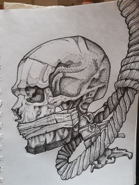 Skull Creative Drawing, Creative Skull Drawing, Drawing Gothic Art, Art Inspiration Drawing Creativity, Cool Skull Drawings Sketches, Cool Tattoo Drawings Sketches, Twisted Drawing, Ideas Drawing Inspiration Sketchbooks, Gothic Drawings Sketches