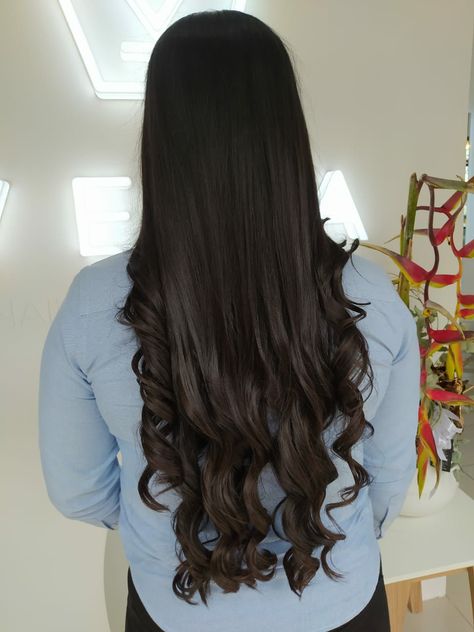 Straight With Curled Ends Hairstyles, Curls At End Of Hair, Loose Curled Hair, Loose Curls Medium Length Hair, Straight Curls, Curls For Medium Length Hair, Black Hair Curls, Long Natural Curly Hair, Straightening Curly Hair