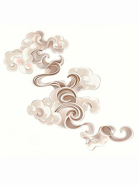 Flowing Auspicious Clouds, Chinese Style Traditional Tattoo Clouds, Clouds Chinese, Chinese Clouds, Sky Illustration, Beige Color Scheme, Chinese Background, Inspirational Digital Art, Chinoiserie Art, Chinese Design