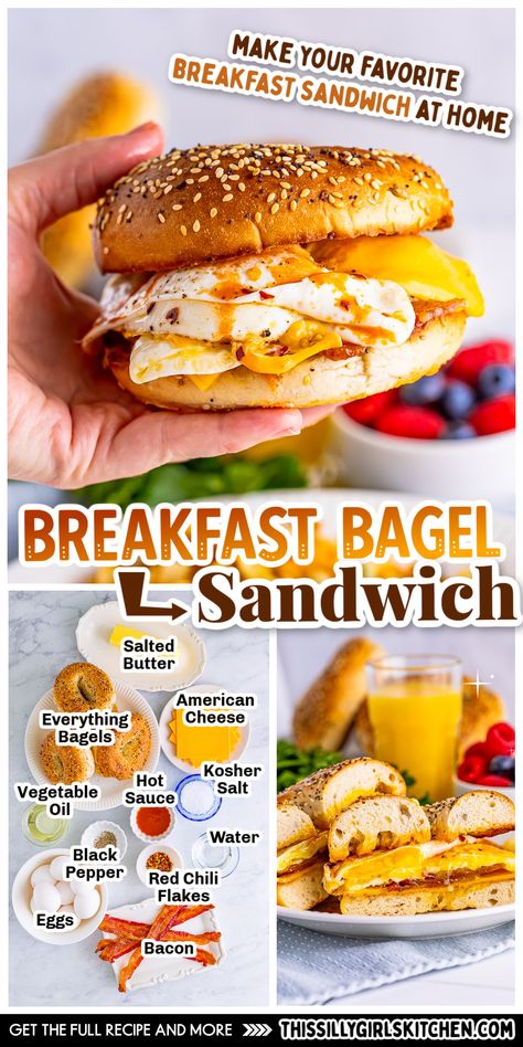 Having a breakfast bagel sandwich in your recipe arsenal is an absolute must. Hearty, filling, and delicious, this is one sandwich you’ll want to make every morning! Nothing beats waking up to a hot and hearty breakfast. The smell of bacon frying and all that cheesy goodness, don’t forget that runny yolk, makes these breakfast bagel sandwiches one recipe your family will ask for on repeat. Breakfast Bagel Sandwich Ideas, Breakfast Bagel Sandwich, Bagel Sandwich Recipes, Bagel Recipes, Bagel Sandwiches, Work Breakfast, Bagel Breakfast Sandwich, Mom Breakfast, Live Deliciously